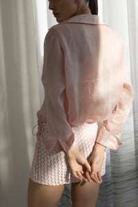 Ruched Mini Skirt with Bias Trim  Bottom – Pink Lace