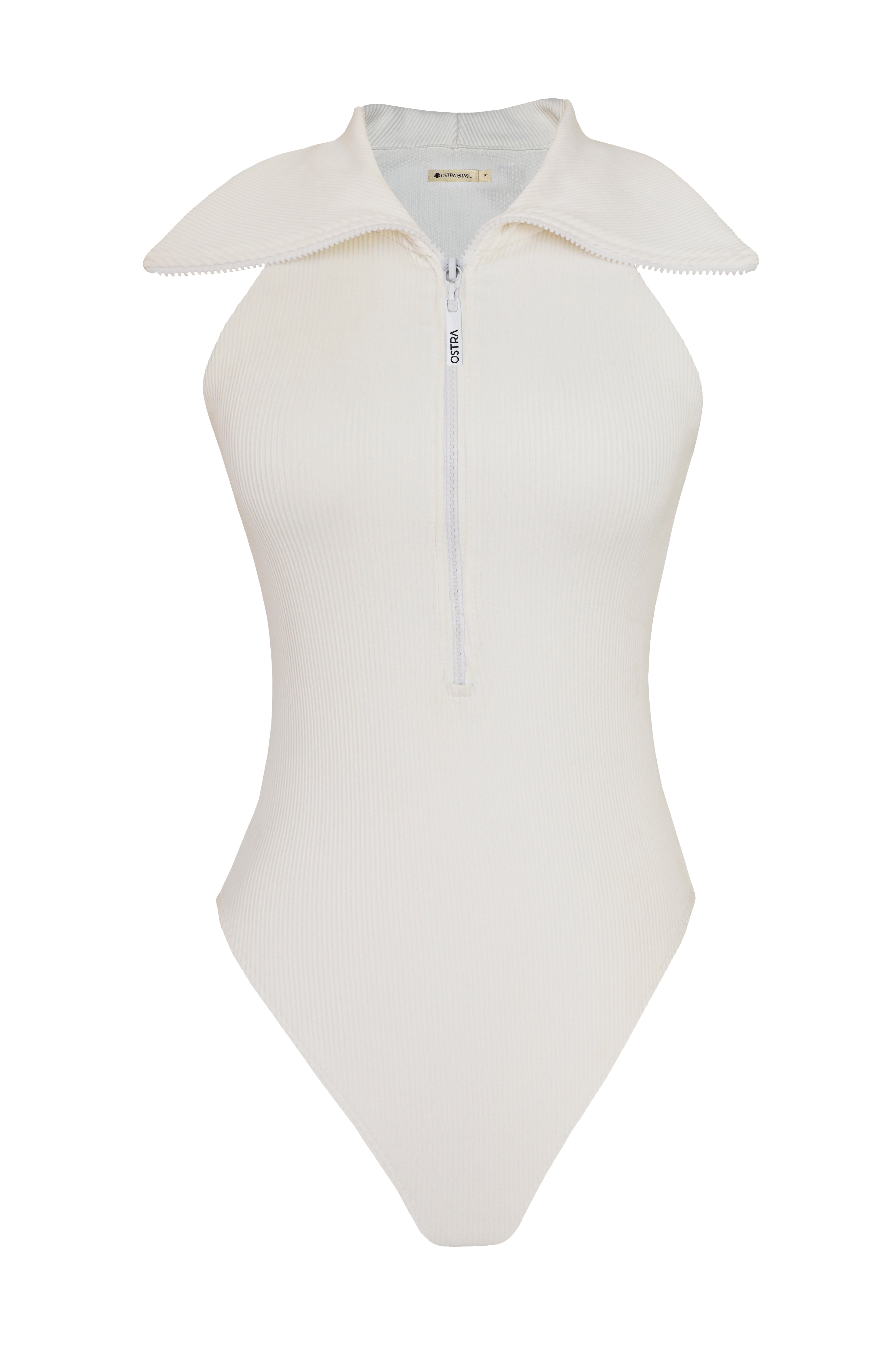 Maxi Neck Zipper Bodysuit - Ribbed Off-White – Ostra