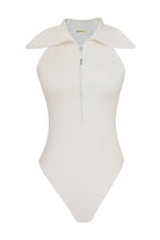 Load image into Gallery viewer, Maxi Neck Zipper Bodysuit - Ribbed Off-White