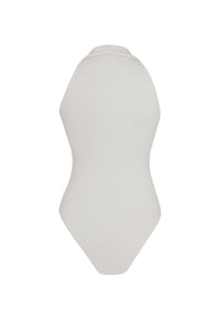 Maxi Neck Zipper Bodysuit - Ribbed Off-White