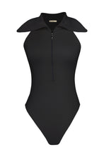 Load image into Gallery viewer, Maxi Neck Zipper Bodysuit - Ribbed Black