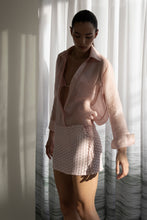 Load image into Gallery viewer, Ruched Mini Skirt with Bias Trim  Bottom – Pink Lace