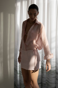 Ruched Mini Skirt with Bias Trim  Bottom – Pink Lace