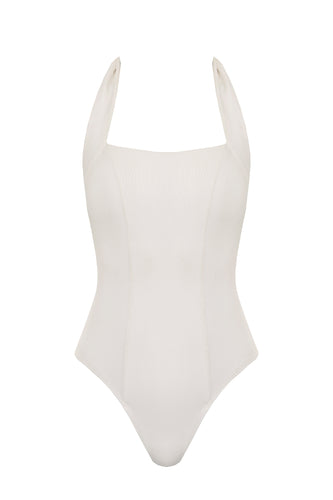 One-front Swimsuit with Band - Off-White