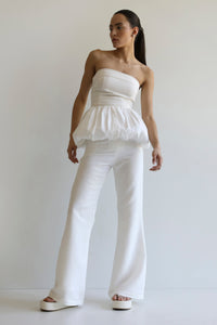 Flare waistband detail Pants Bottom - Off-White Linen