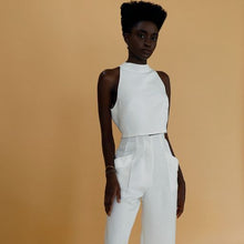 Load image into Gallery viewer, Cut Out Crop Blouse Top - Off-White Linen