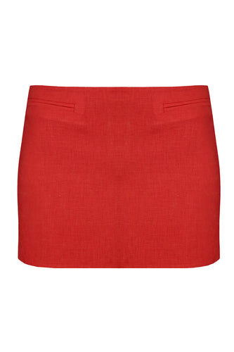 Tailored Low Waist Mini Skirt - Red Linen