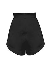Load image into Gallery viewer, High Waist Ruched Tailoring Short Bottom - Black Linen