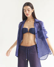 Load image into Gallery viewer, Tailoring Shirt Top - Navy Blue Linen