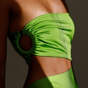 TQC Swimsuit With Ruched Slit - Green Bud