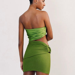 TQC Swimsuit With Ruched Slit - Green Bud