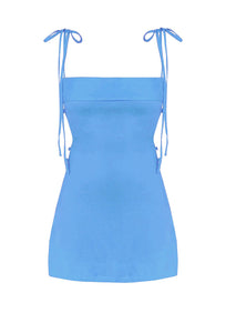 Lunar Cut Short Dress - Celest Blue Linen