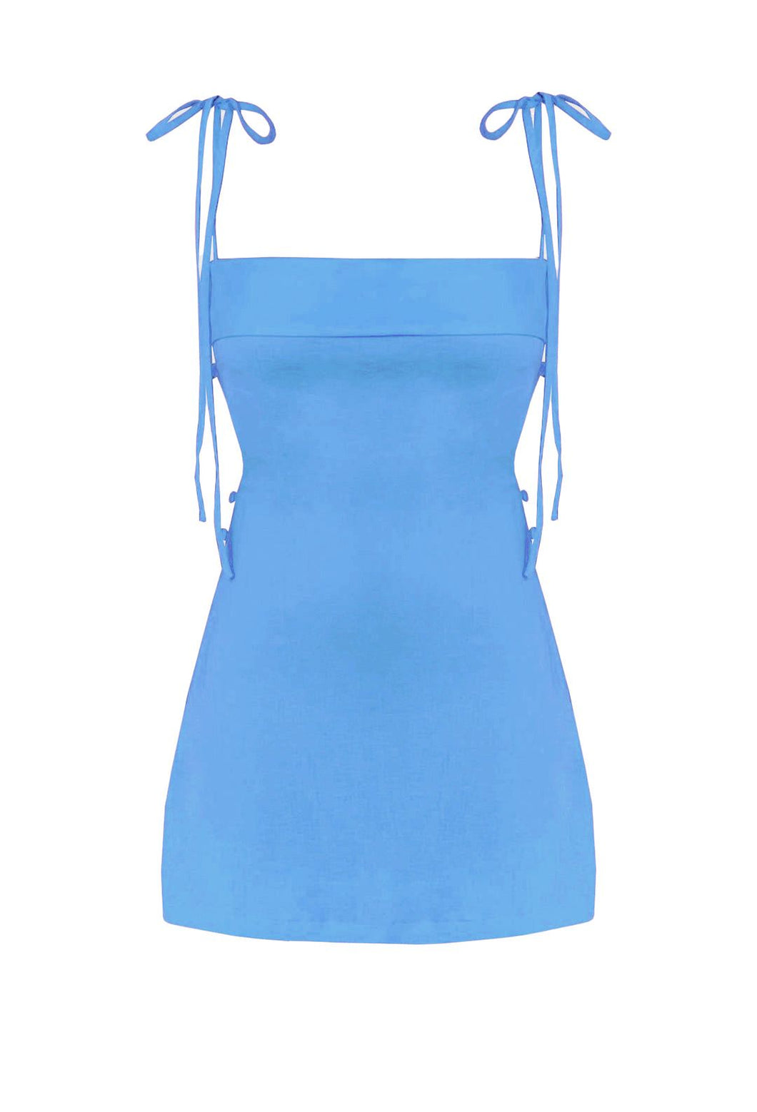 Lunar Cut Short Dress - Celest Blue Linen