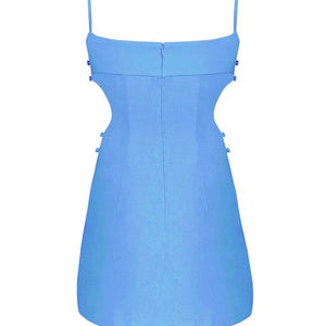 Lunar Cut Short Dress - Celest Blue Linen