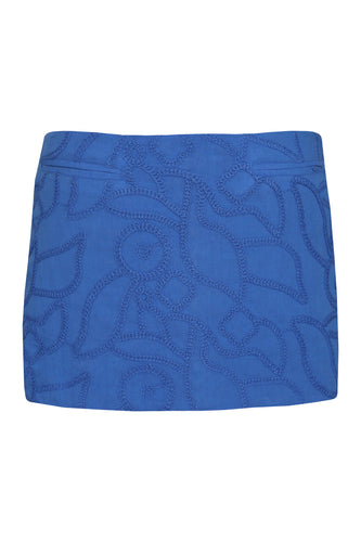 Embroidered Mini Skirt Bottom - Blue Embroidery