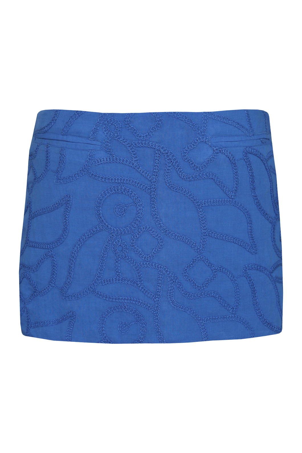 Embroidered Mini Skirt Bottom - Blue Embroidery