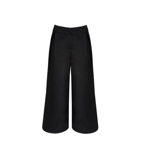 Pleated Low Waist Pantaloon Bottom - Black Linen