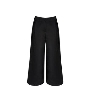 Pleated Low Waist Pantaloon - Black Linen
