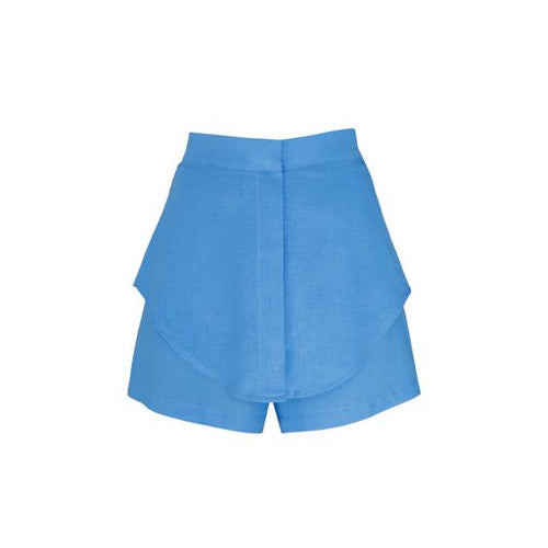 Tailoring Double Shorts Bottom - Celest Blue Linen