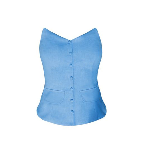 Strapless Vest Top - Celest Blue Linen