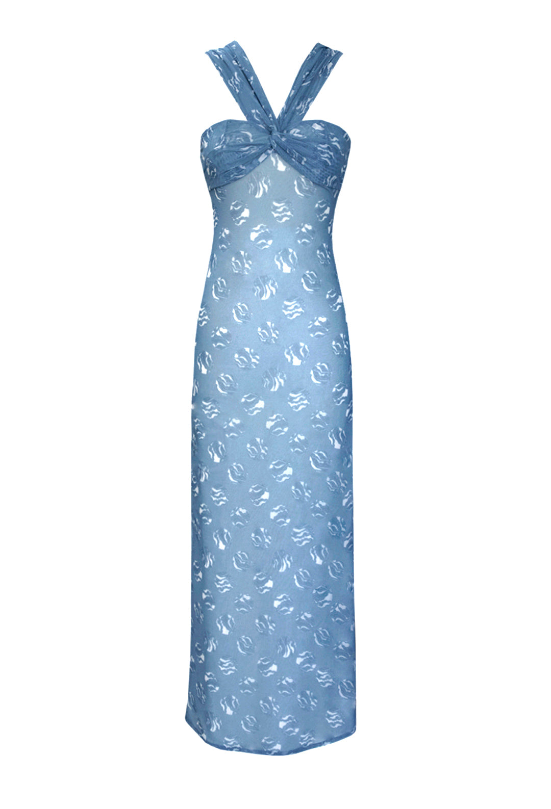 Tulle Off The Shoulder Midi Beach Cover-up - Blue Dot Ostra Internacional Tulle Off The Shoulder Midi Beach Cover-up - Blue Dot Ostra Internacional