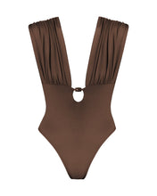 Load image into Gallery viewer, Draped Cut-Out One Piece - Brown Crepe