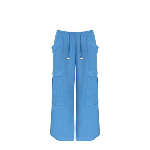 Cargo Pants Bottom - Celest Blue Linen