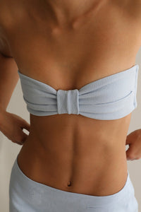 Pleated Straight Bikini Top - Light Blue