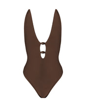 Load image into Gallery viewer, V Neck Loop One Piece - Brown Crepe