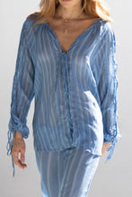 Load image into Gallery viewer, Bias Detail  Blouse Shirt Top - Blue Striped Print