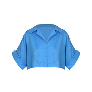 Short Drop Sleeve Shirt - Celest Blue Linen
