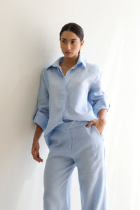 Tailoring Shirt Top - Light Blue Linen