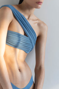 Ruched Strap Straight Bikini Top - Blue Tulle