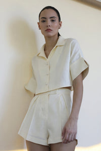 Tailoring Short Drop Sleeve Shirt Top - Creamy Linen