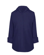 Load image into Gallery viewer, Tailoring Shirt Top - Navy Blue Linen