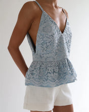 Load image into Gallery viewer, Peplum Top - Blue Floral Lace