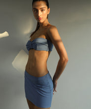 Load image into Gallery viewer, Low Waist Mini Skirt tailoring - Blue Linen