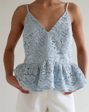 Load image into Gallery viewer, Peplum Top - Blue Floral Lace
