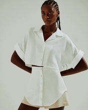 Load image into Gallery viewer, Drop Sleeve Tailoring Short Shirt Top - Off-White Linen