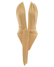 Load image into Gallery viewer, Halter Front with Band Detail Swimsuit - Walnut Crepe