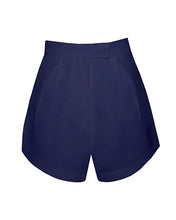Load image into Gallery viewer, Short Bottom Pleats Detail Waistband Tailoring - Navy Blue Linen