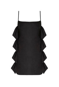Short Beach Cover Up Lateral Bows - Black Linen