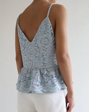 Load image into Gallery viewer, Peplum Top - Blue Floral Lace