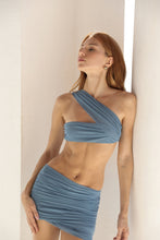 Load image into Gallery viewer, Ruched Strap Straight Bikini Top - Blue Tulle