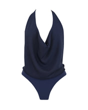 Load image into Gallery viewer, Draped Neck Bodysuit - Navy Blue