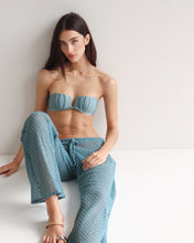 Load image into Gallery viewer, Straight Low-Waist Crochet Pants Bottom - Turquoise Blue