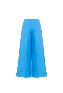 Pantaloons with ruffled details - Celest Blue Linen