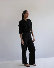 Load image into Gallery viewer, Straight High Waist Detail Tailoring Pants Bottom -  Black Linen