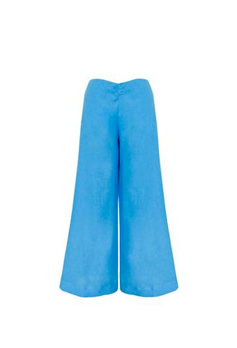 Ruffled Details Pantaloon Bottom - Celest Blue Linen