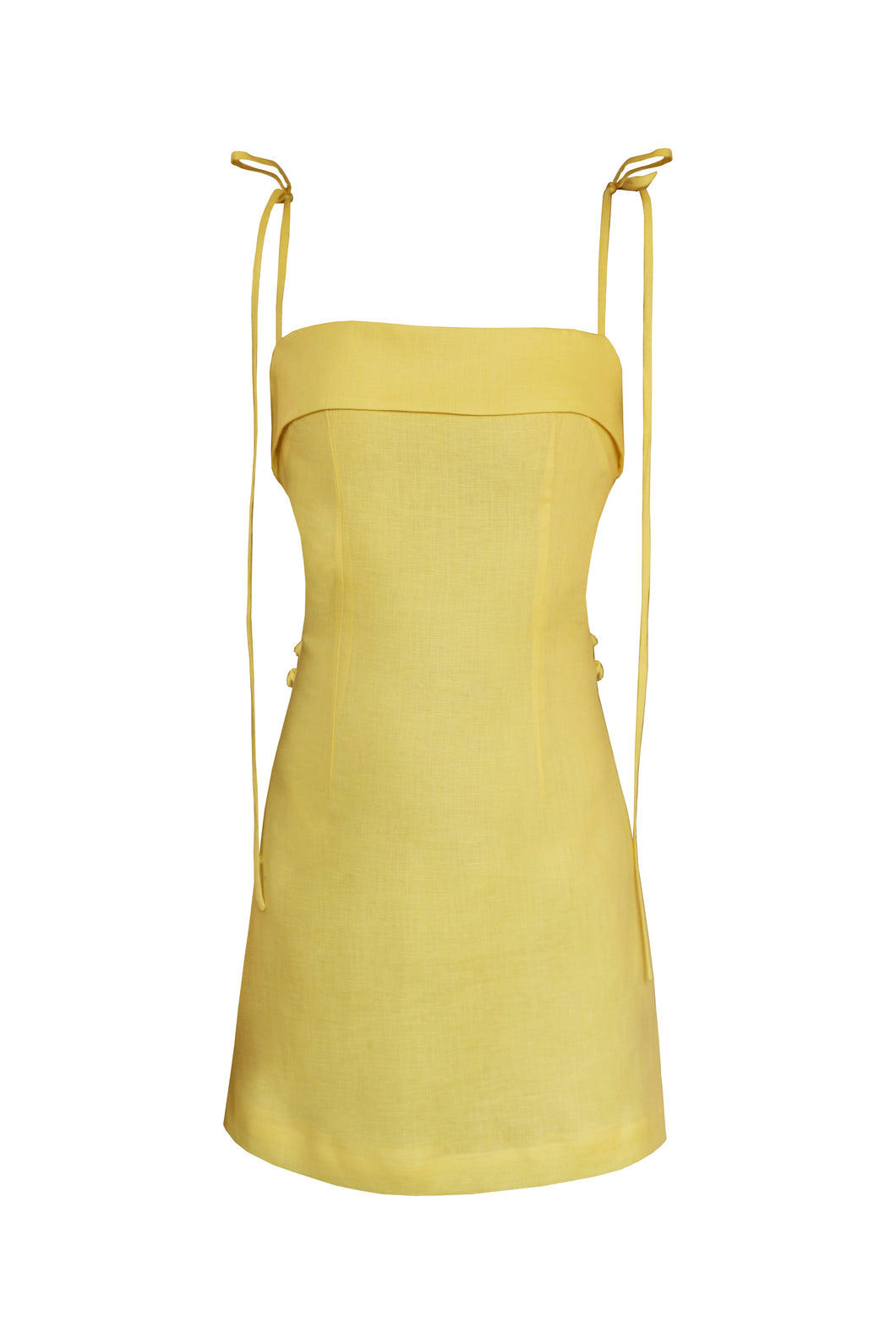 Short Lunar Cutout Dress - Butter Yellow Linen Ostra Internacional Short Lunar Cutout Dress - Butter Yellow Linen Ostra Internacional